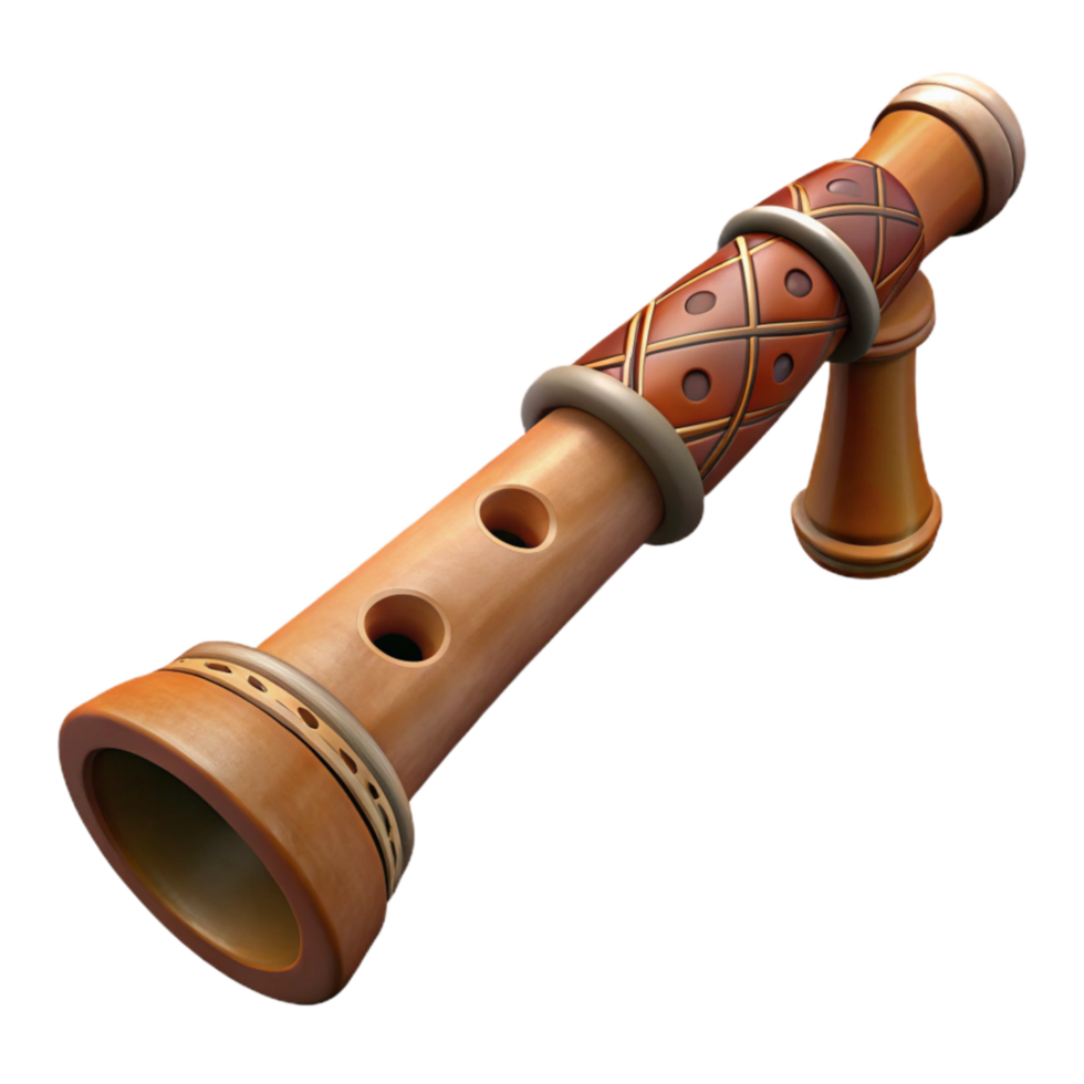 serene minimalist Indigenous Flute with Carvings Isolated on Transparent Background genuine png