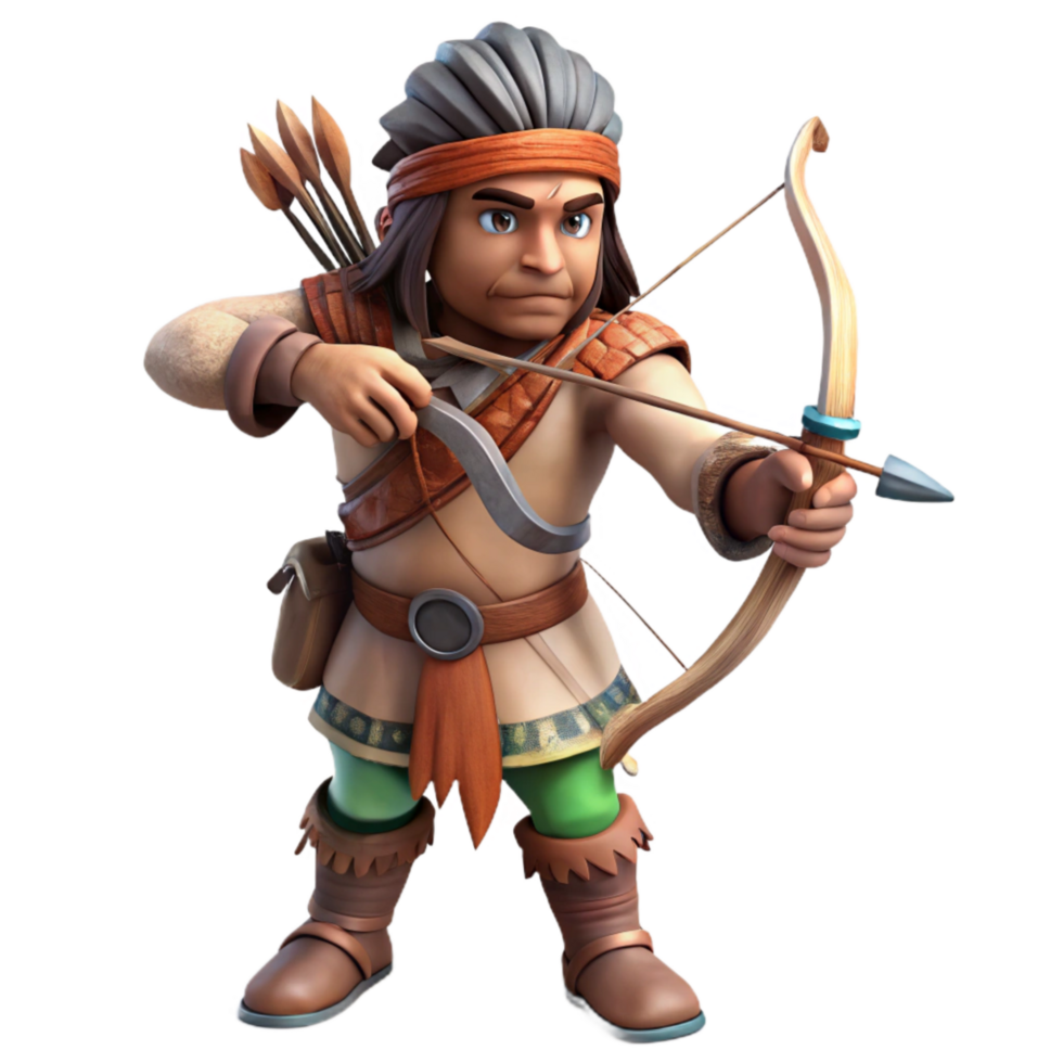 extraordinary rustic Indigenous Hunter with Bow and Arrow Isolated Element premium png