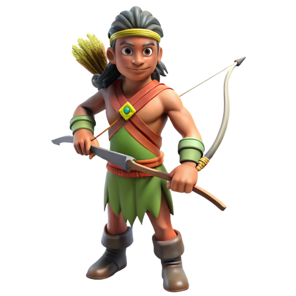dramatic modern Indigenous Hunter with Bow and Arrow Isolated Element high quality png