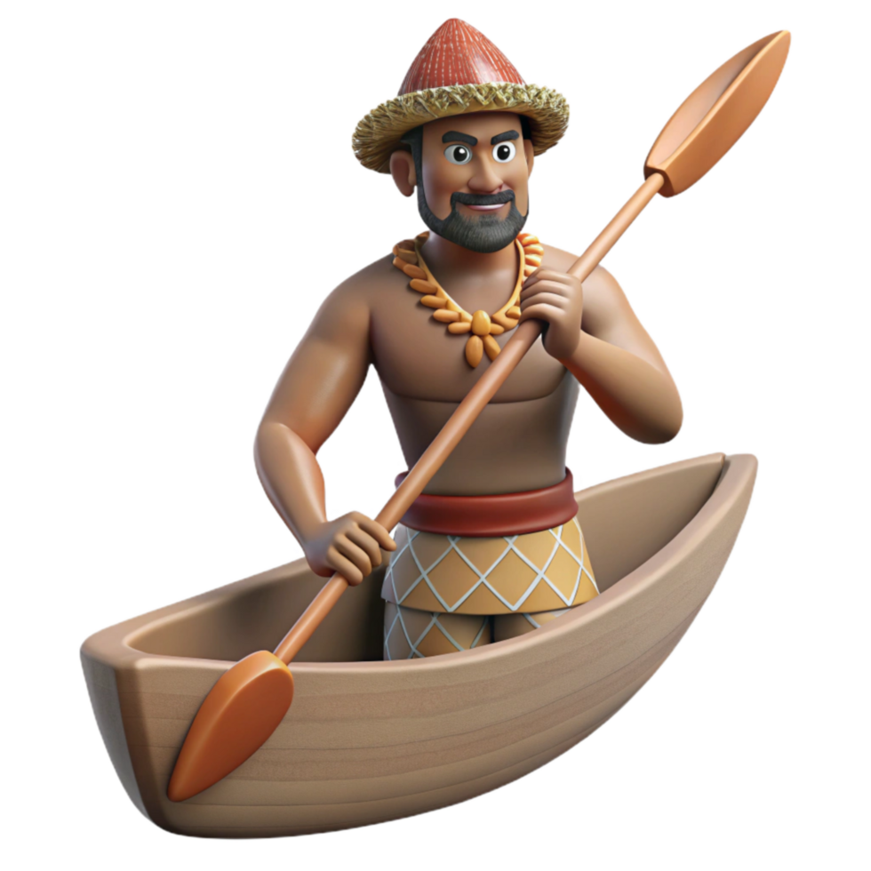 stunning contemporary Indigenous Man Paddling a Canoe Cutout original png