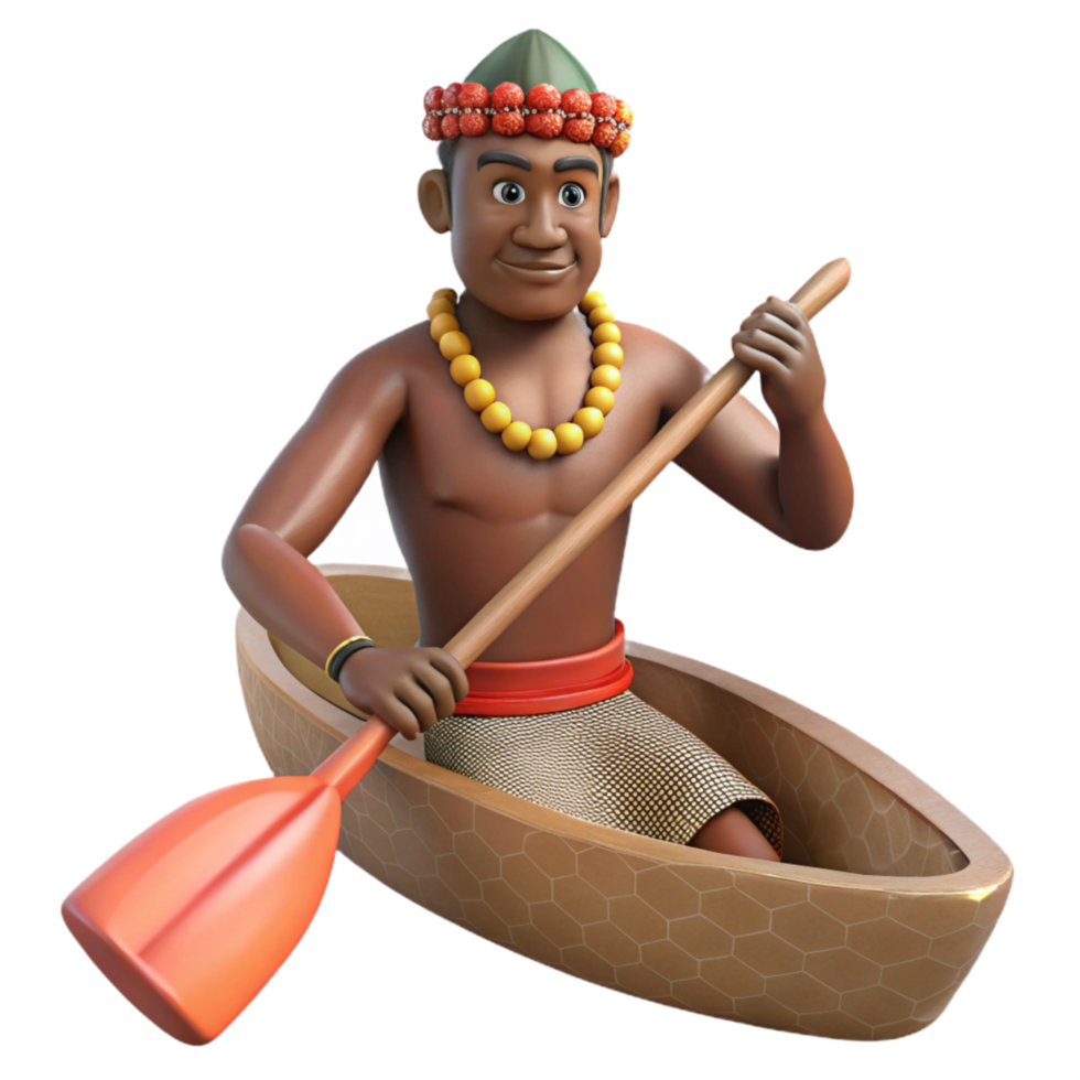 stunning modern Indigenous Man Paddling a Canoe Cutout exclusive png