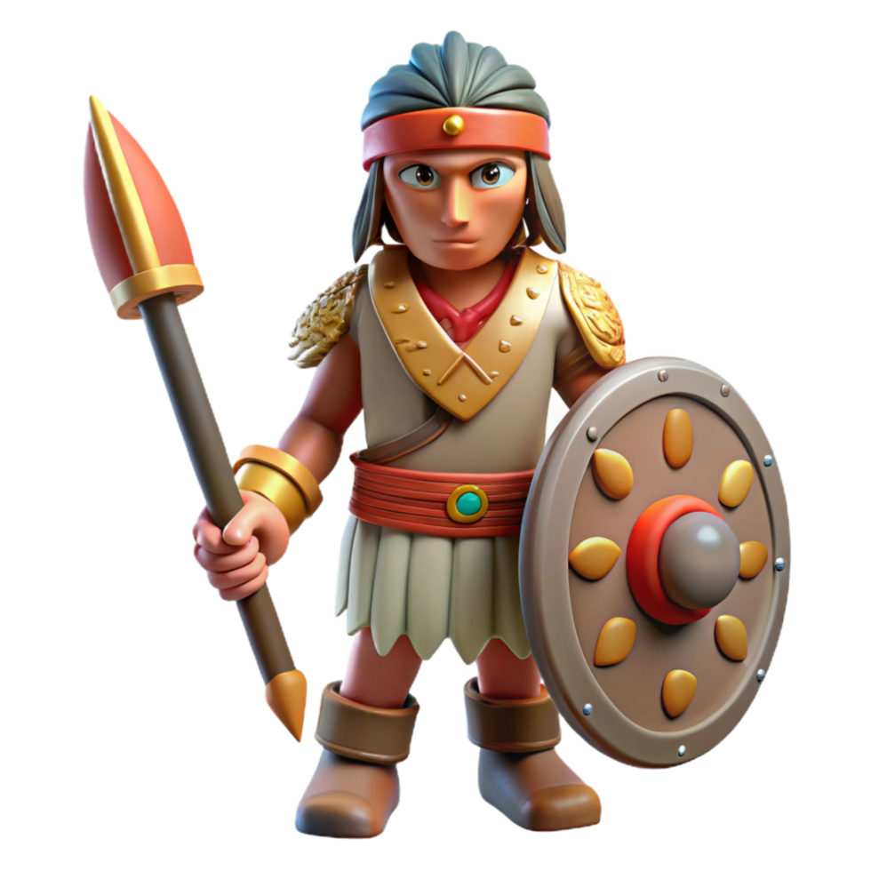 extraordinary modern Indigenous Warrior with Shield and Club Isolated Element premium png