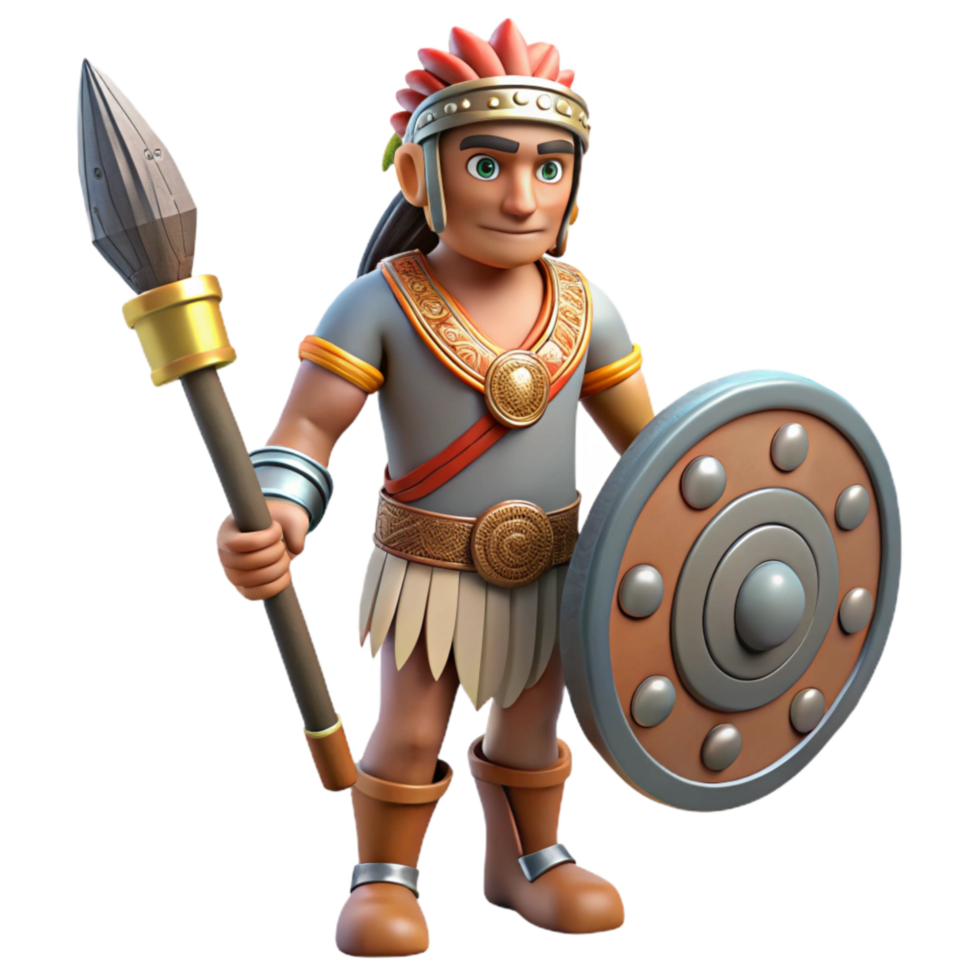 vibrant artistic Indigenous Warrior with Shield and Club Isolated Element professional png