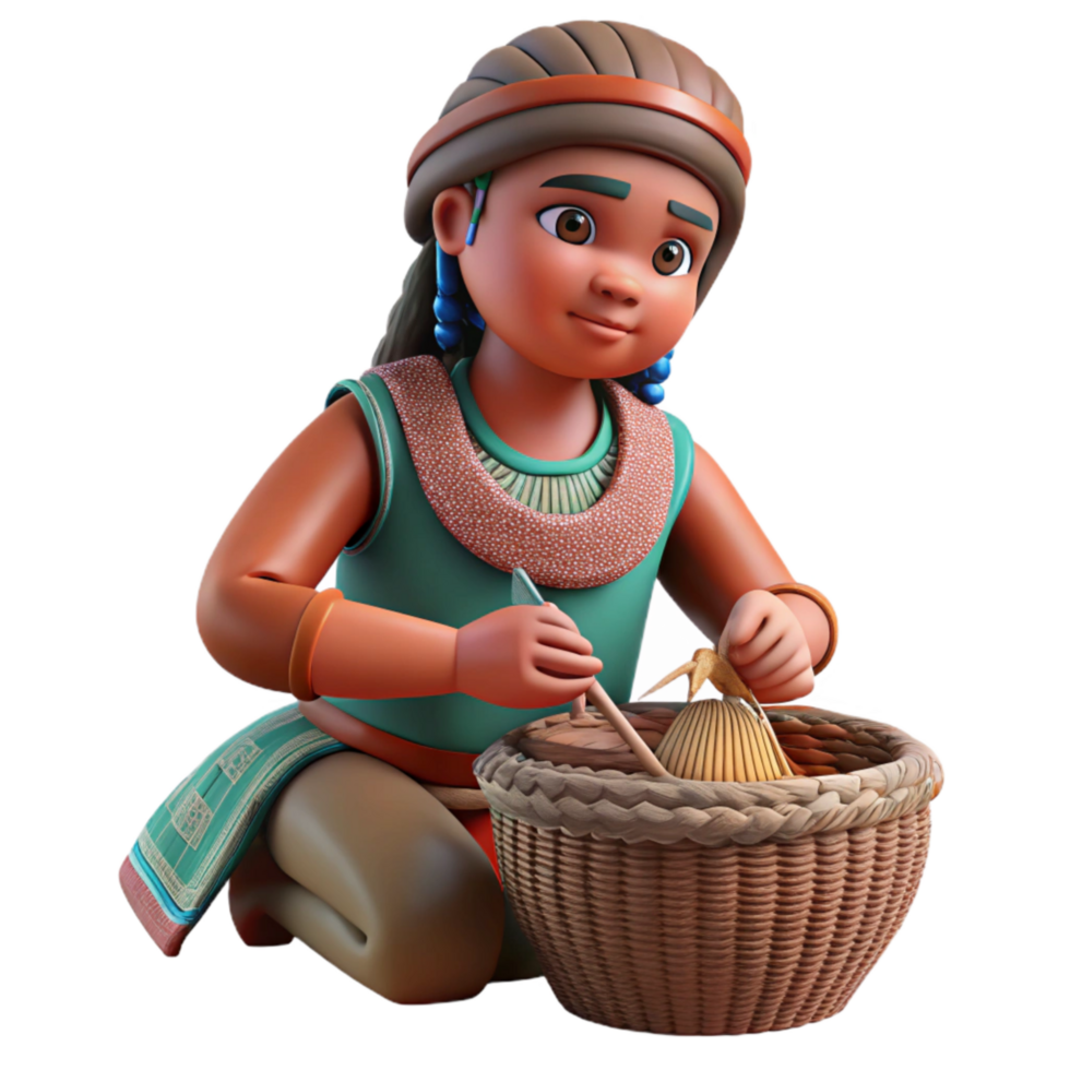 magnificent artistic Indigenous Woman Weaving a Basket Isolated Element high resolution png