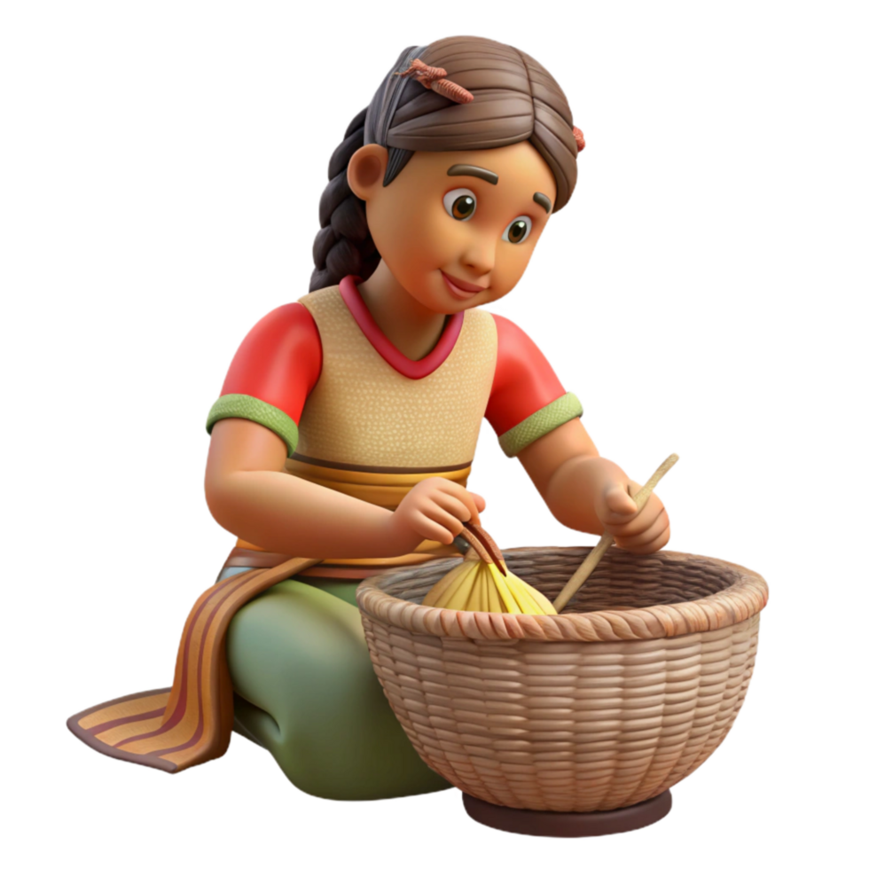 magnificent contemporary Indigenous Woman Weaving a Basket Isolated Element high resolution png