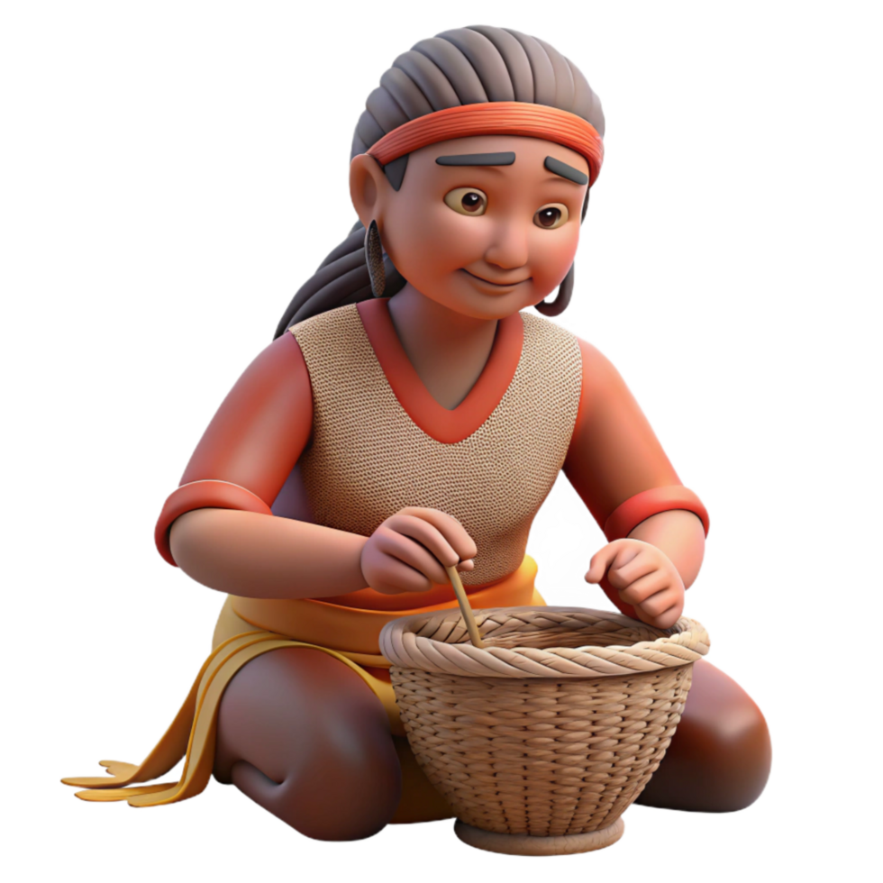 impressive minimalist Indigenous Woman Weaving a Basket Isolated Element authentic png