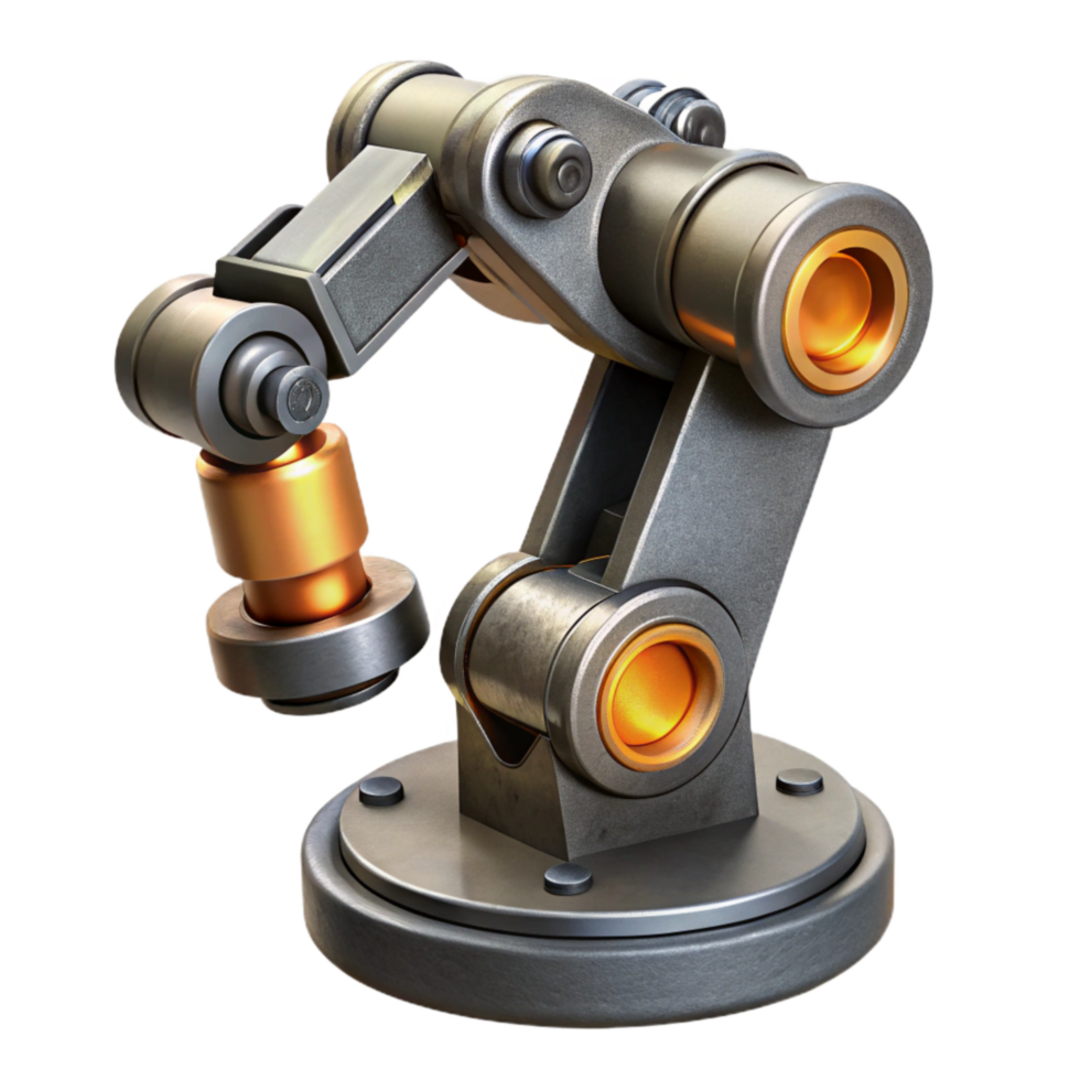 serene minimalist Industrial Robot Arm Welding Cutout on Transparent Background genuine png
