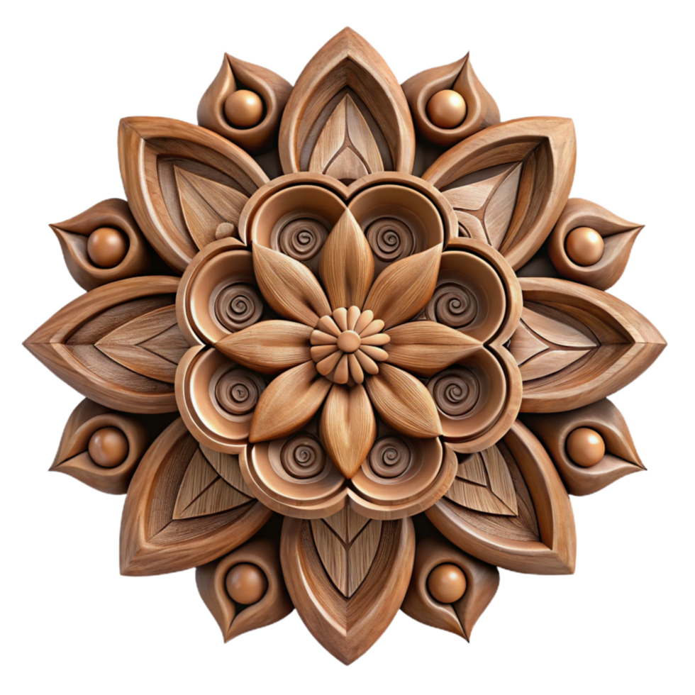 stunning classic Intricate Wood Carving Floral Pattern Transparent Background high quality png
