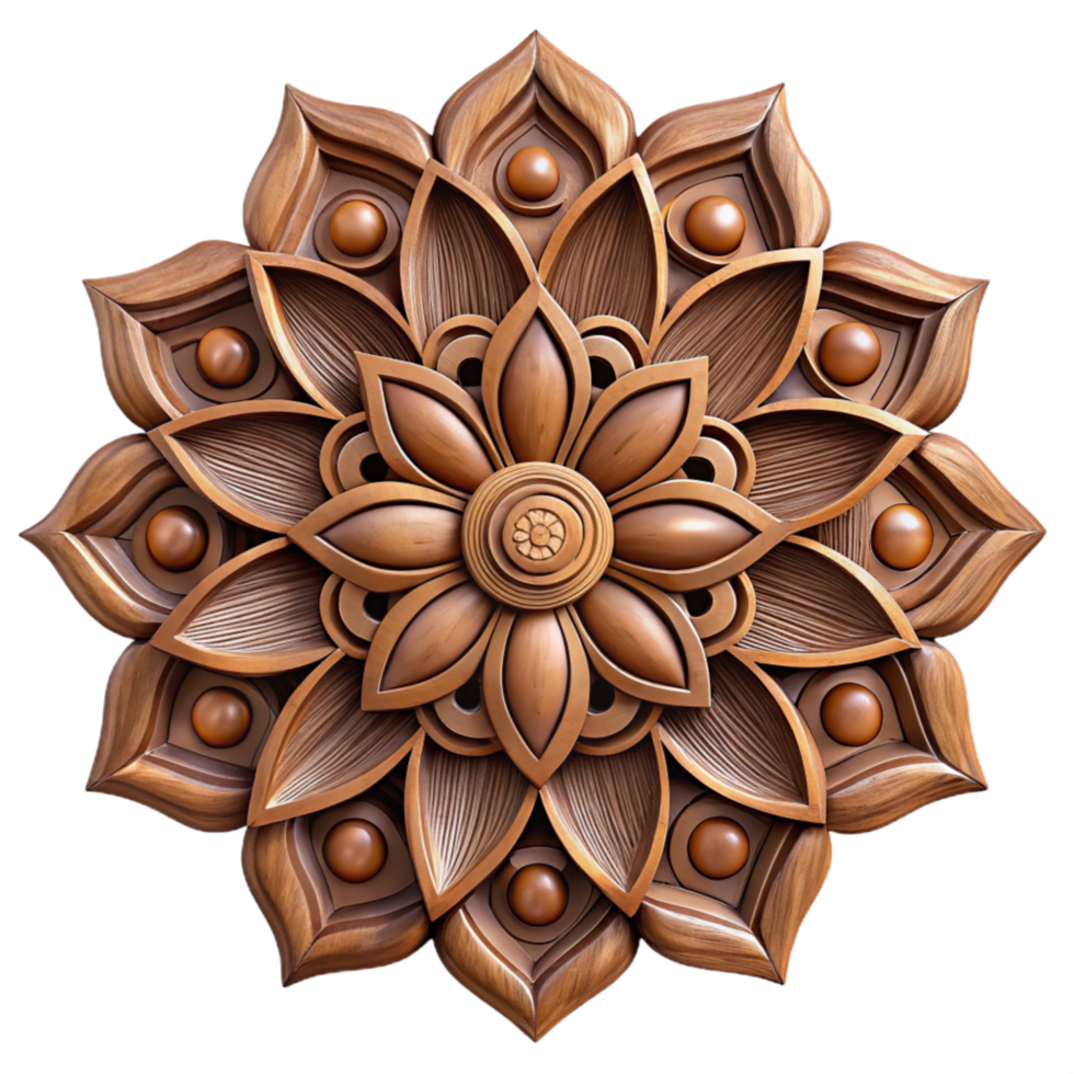 serene modern Intricate Wood Carving Floral Pattern Transparent Background authentic png