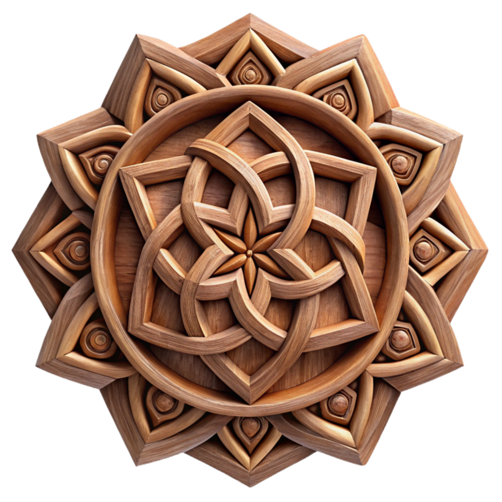 stunning traditional Intricate Wood Carving Geometric Pattern Isolated Cutout professional png