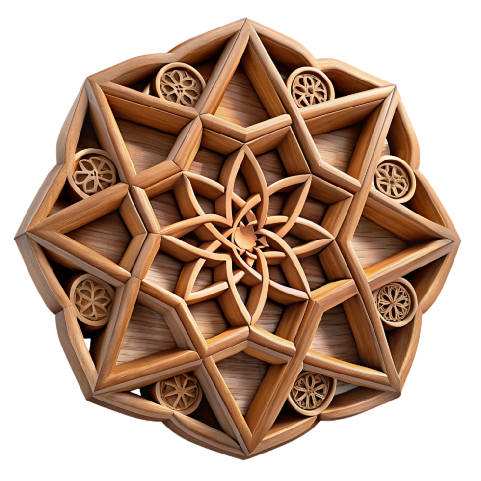 beautiful artistic Intricate Wood Carving Geometric Pattern Isolated Cutout original png