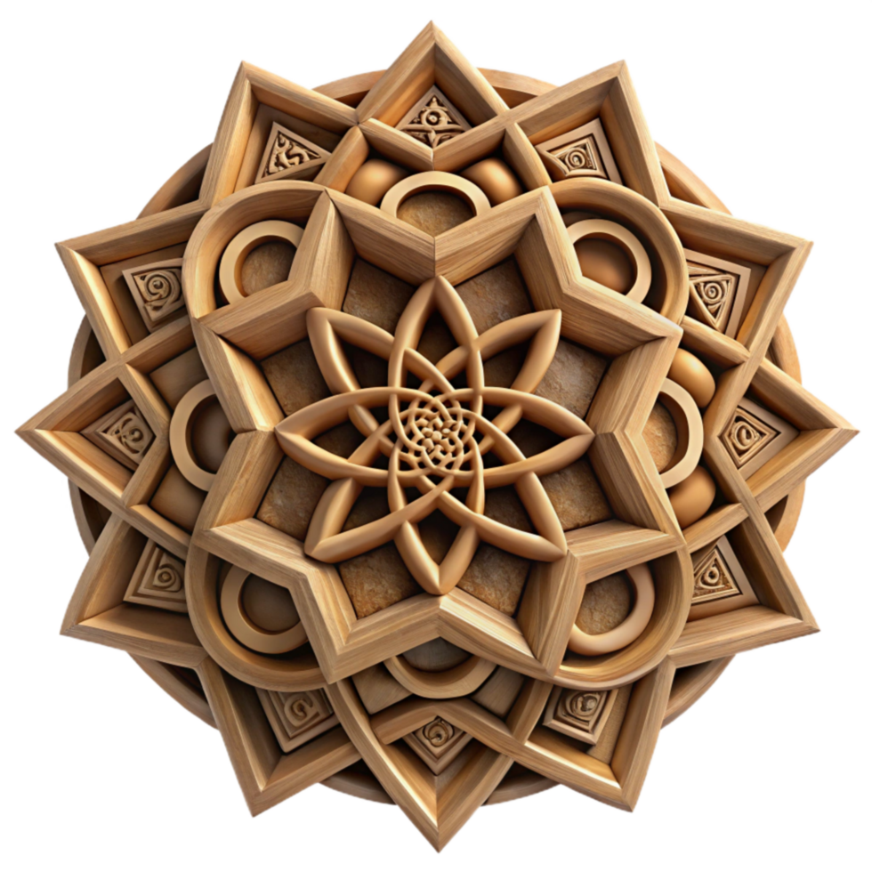 impressive artistic Intricate Wood Carving Geometric Pattern Isolated Cutout genuine png