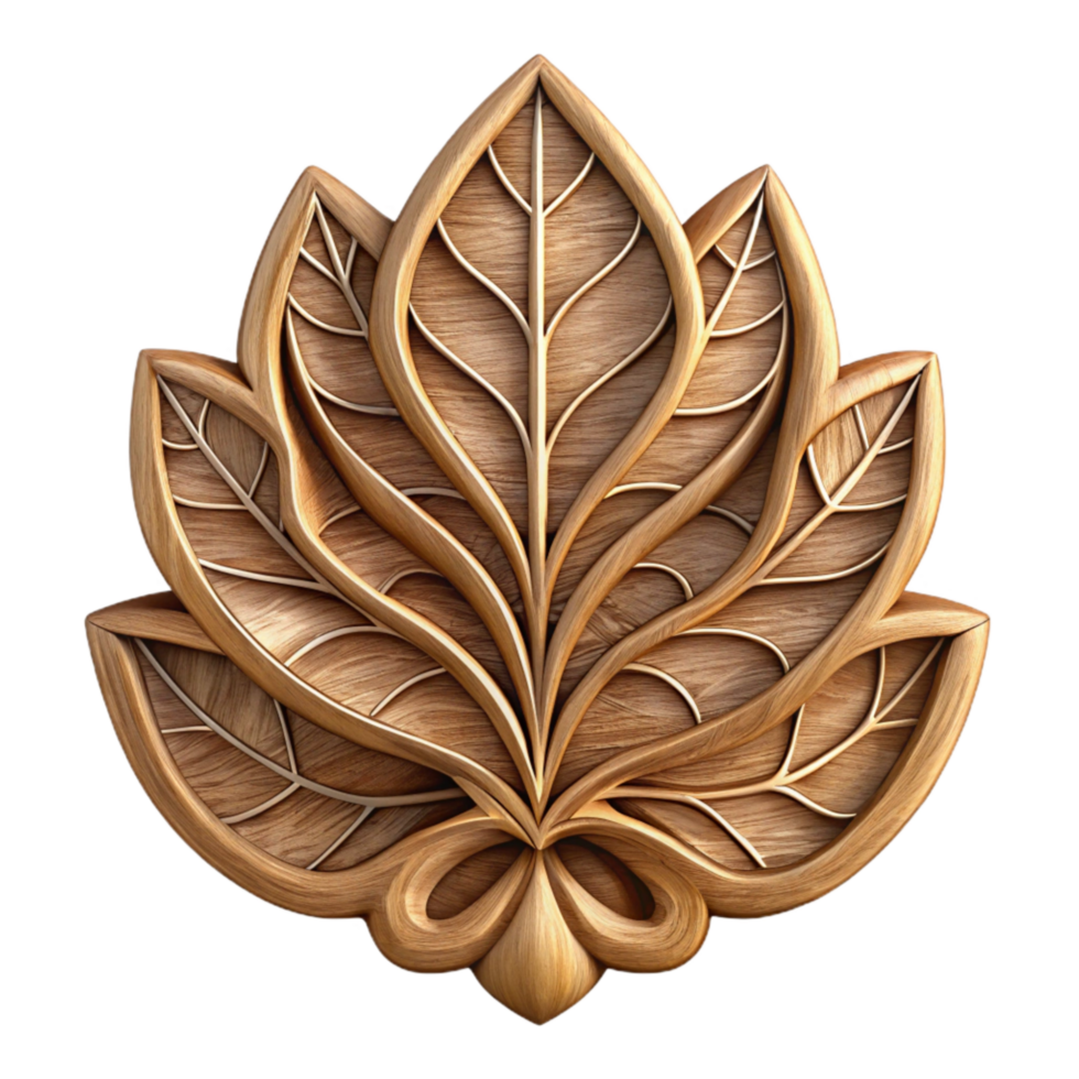vibrant classic Intricate Wood Carving Leaf Pattern Isolated Cutout high quality png