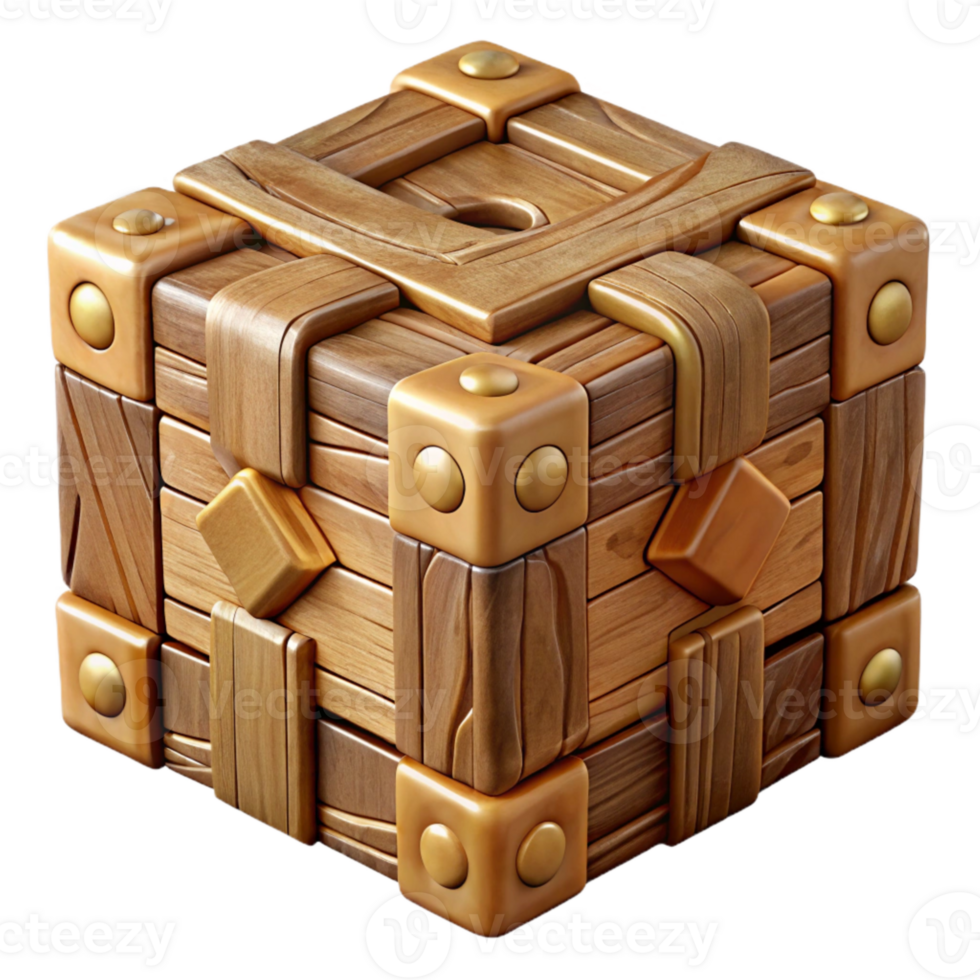 impressive traditional Intricate Wooden Puzzle Box Closed Isolated premium png