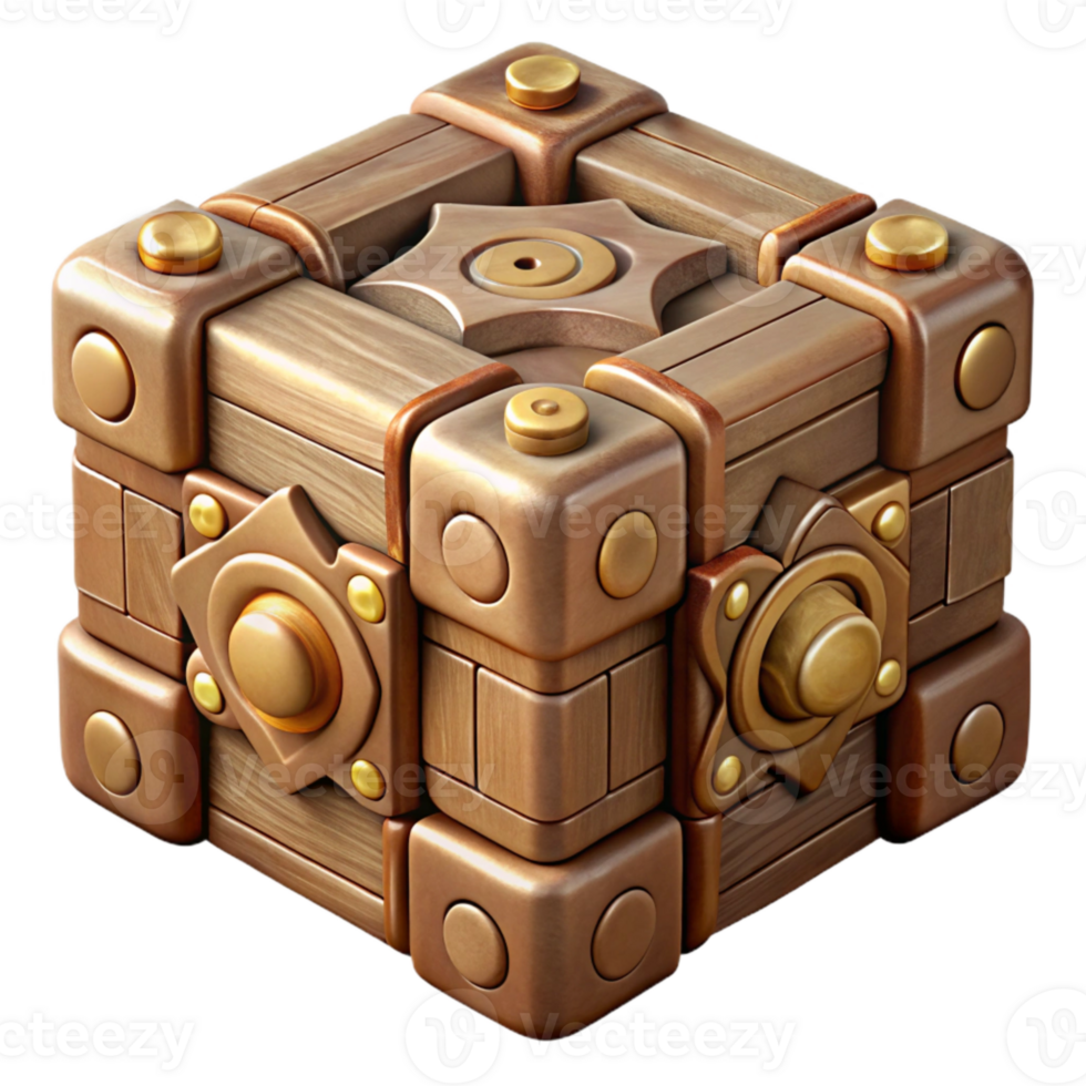 dramatic creative Intricate Wooden Puzzle Box Closed Isolated high quality png