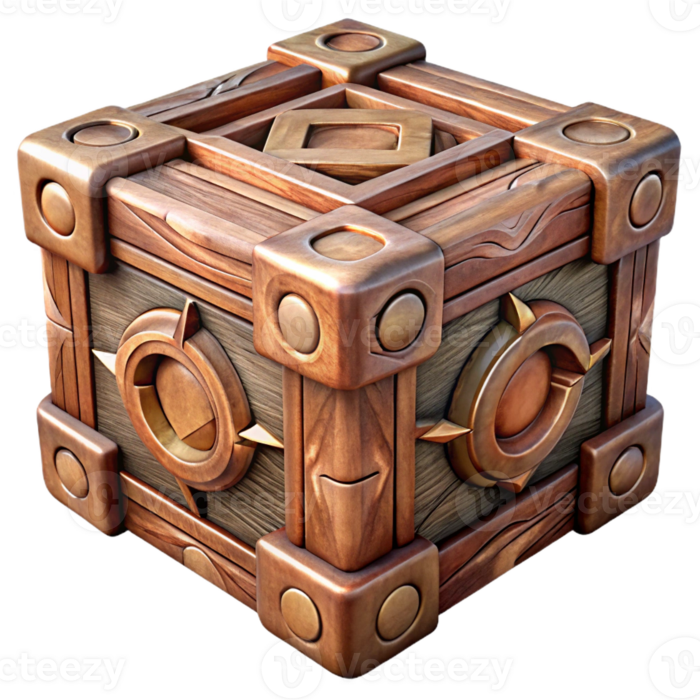 vibrant vintage Intricate Wooden Puzzle Box Closed Isolated premium png