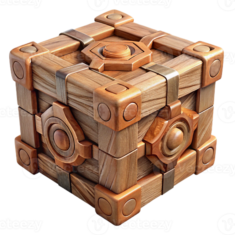 serene modern Intricate Wooden Puzzle Box Closed Isolated png