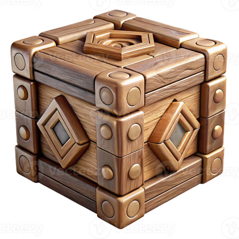 stunning artistic Intricate Wooden Puzzle Box Closed Isolated premium png