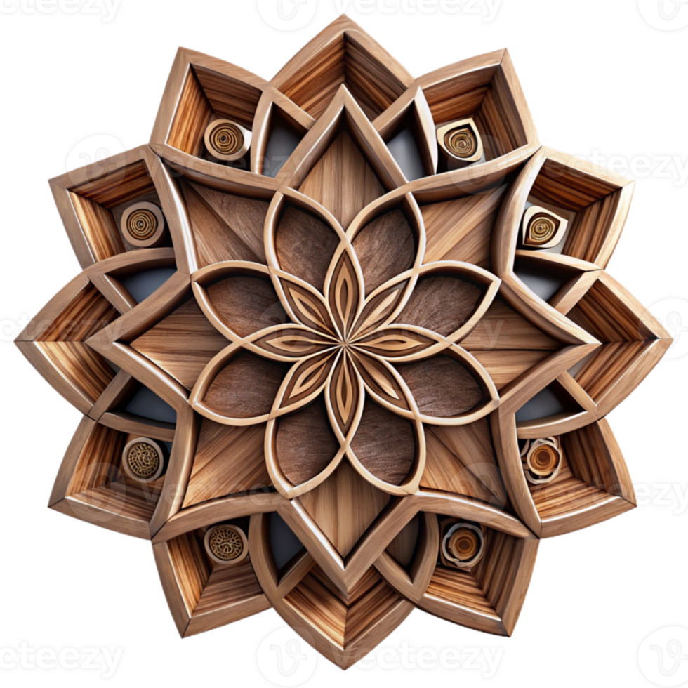 vibrant modern Intricate Wood Marquetry Design Cutout premium png