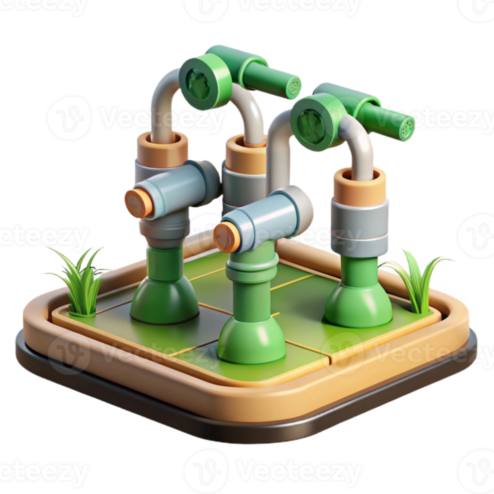 dramatic traditional Irrigation System Cutout with Sprinkler Heads Transparent Background high resolution png