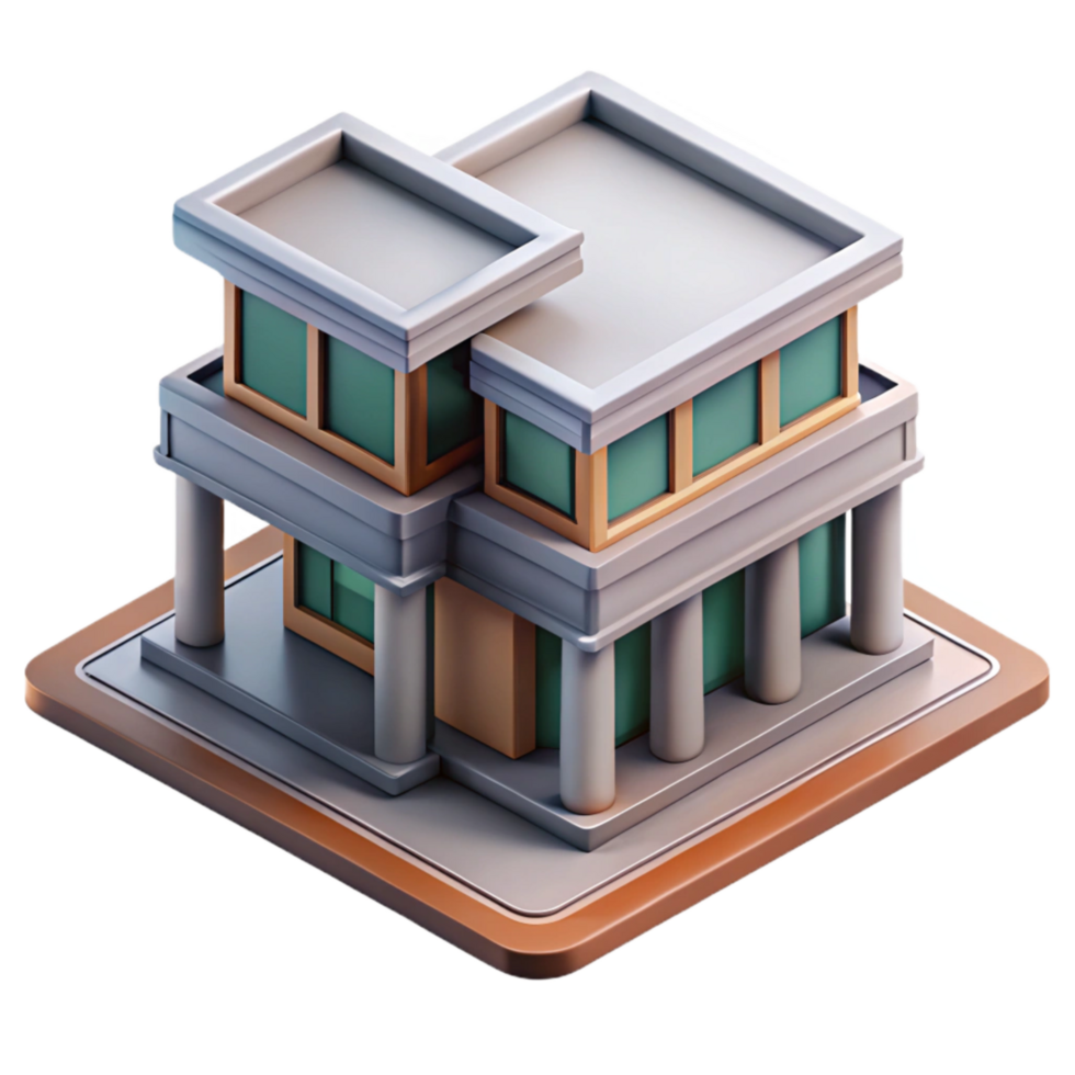 impressive minimalist Isometric Building with Modern Design Isolated Element original png
