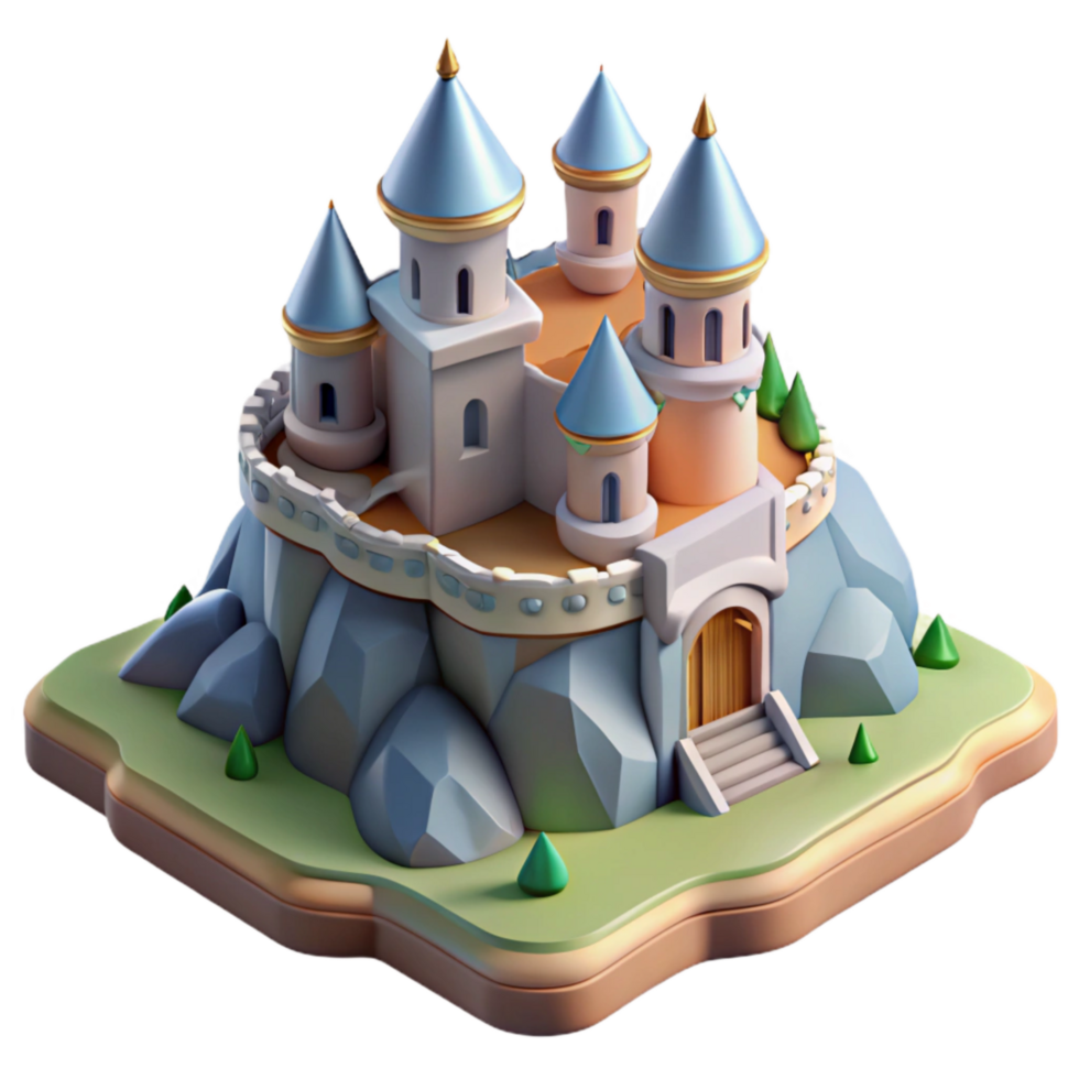 elegant minimalist Isometric Castle on a Hilltop Transparent Background png