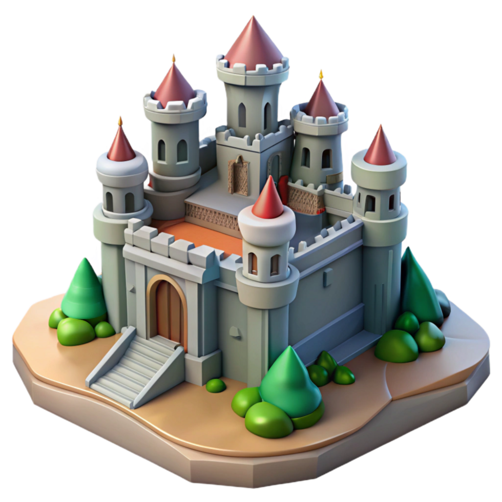 impressive classic Isometric Castle on a Hilltop Transparent Background detailed png