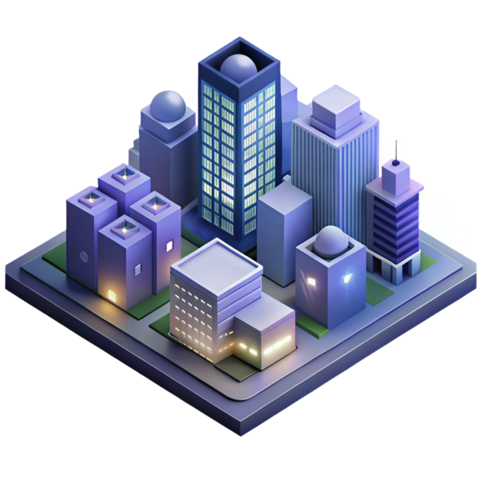 elegant rustic Isometric Cityscape at Night Element high resolution png