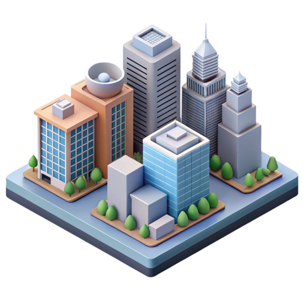 dramatic modern Isometric Cityscape with Modern Buildings Isolated high resolution png