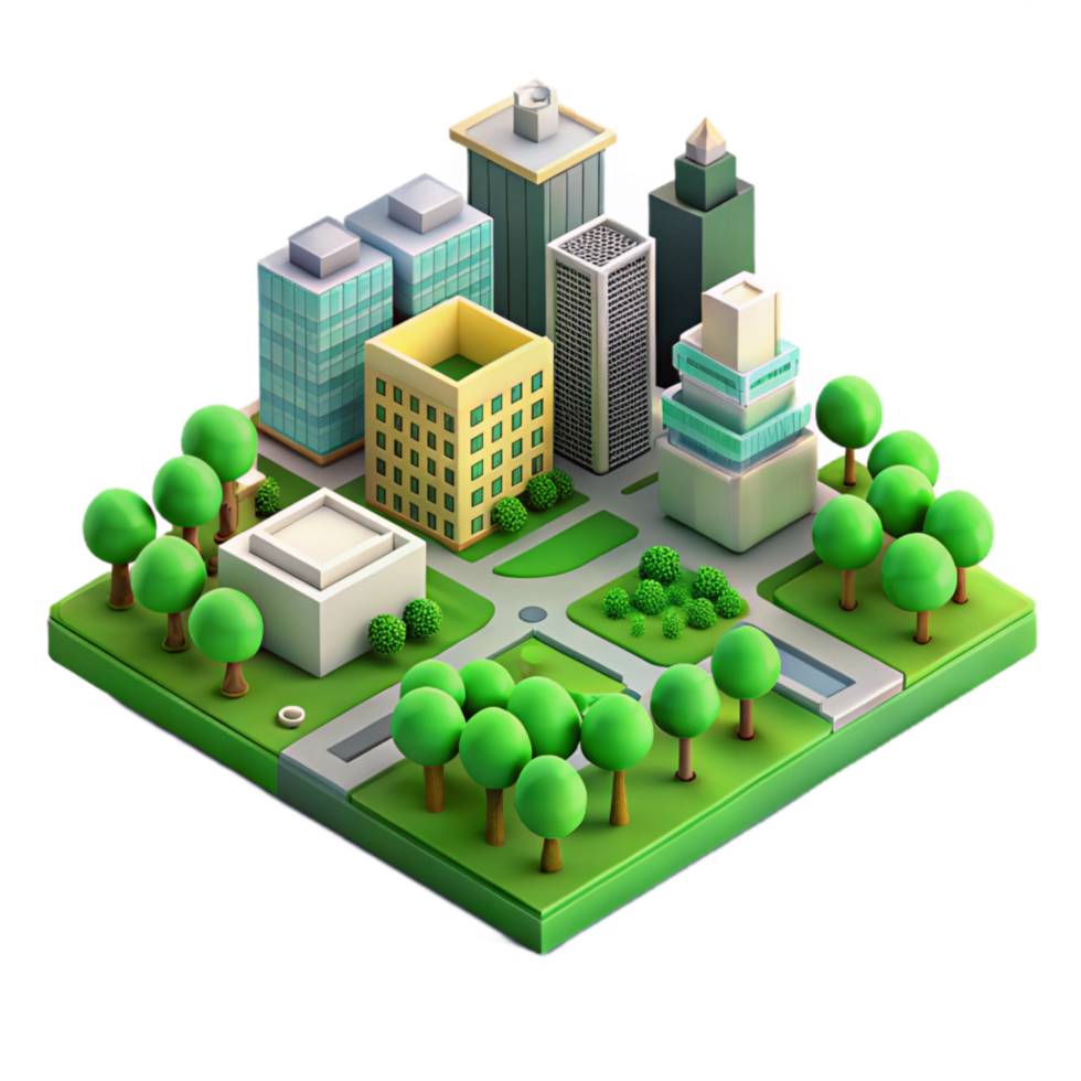 wonderful abstract Isometric Cityscape with Green Parks authentic png