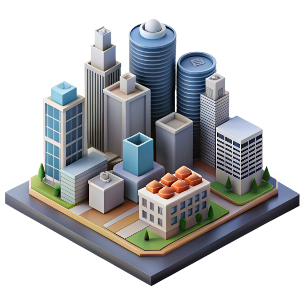 magnificent minimalist Isometric Cityscape with Modern Buildings Isolated authentic png