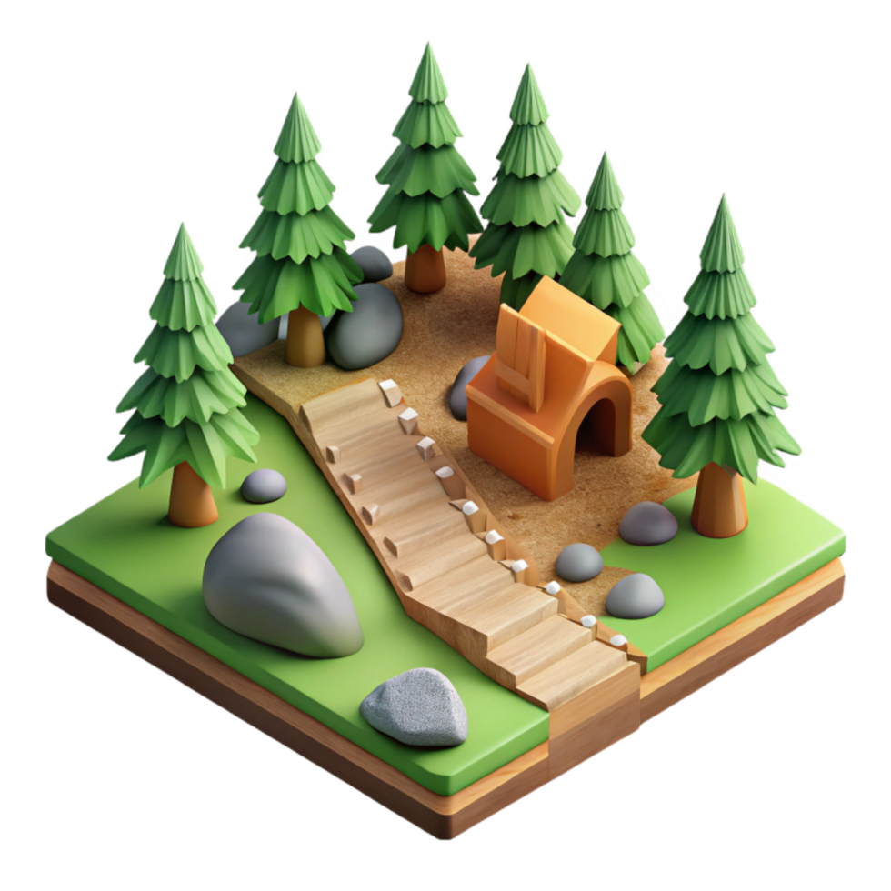 elegant classic Isometric Forest Scene with Hiking Trail Cutout original png