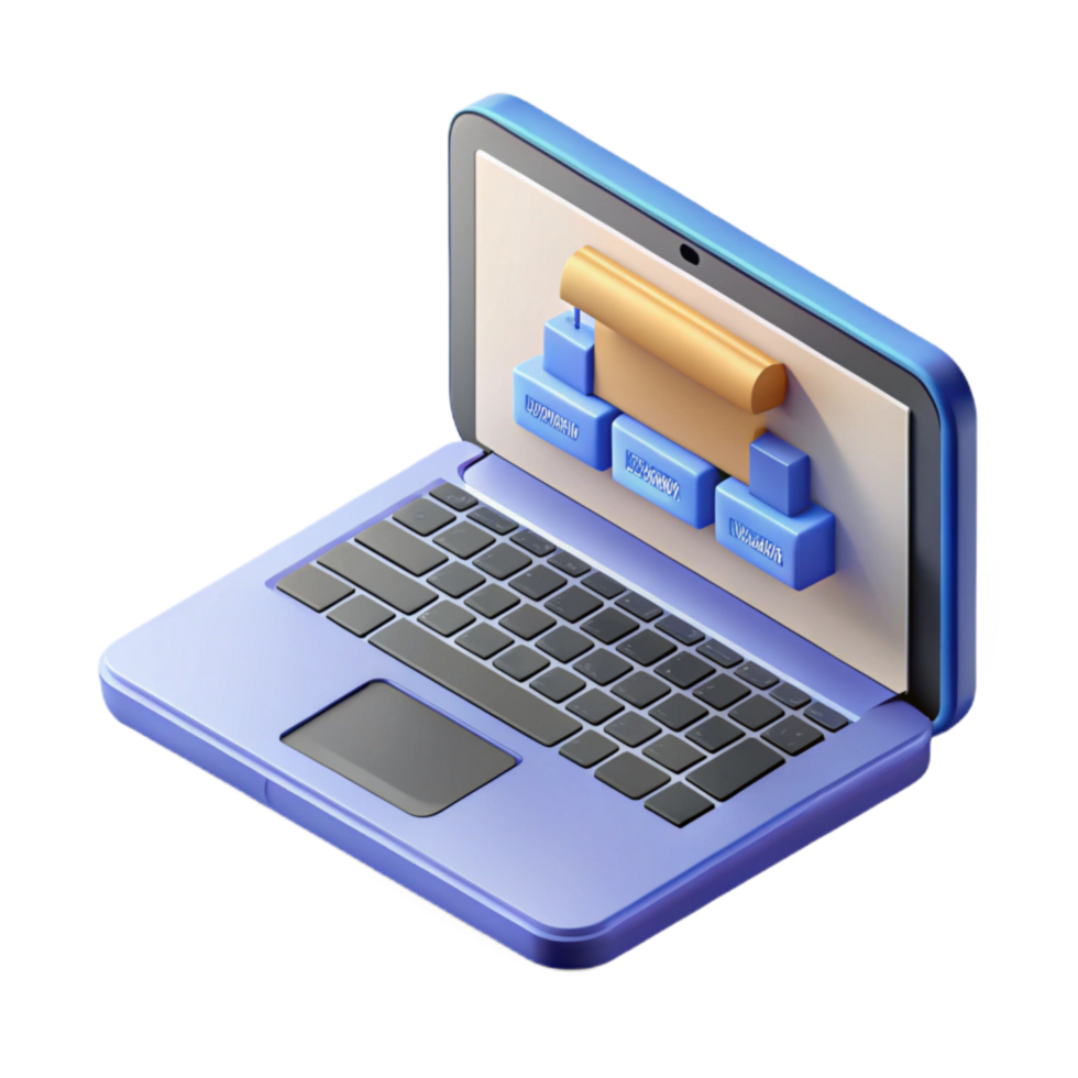 serene vintage Isometric Laptop with Webinar Screen Cutout Element high resolution png