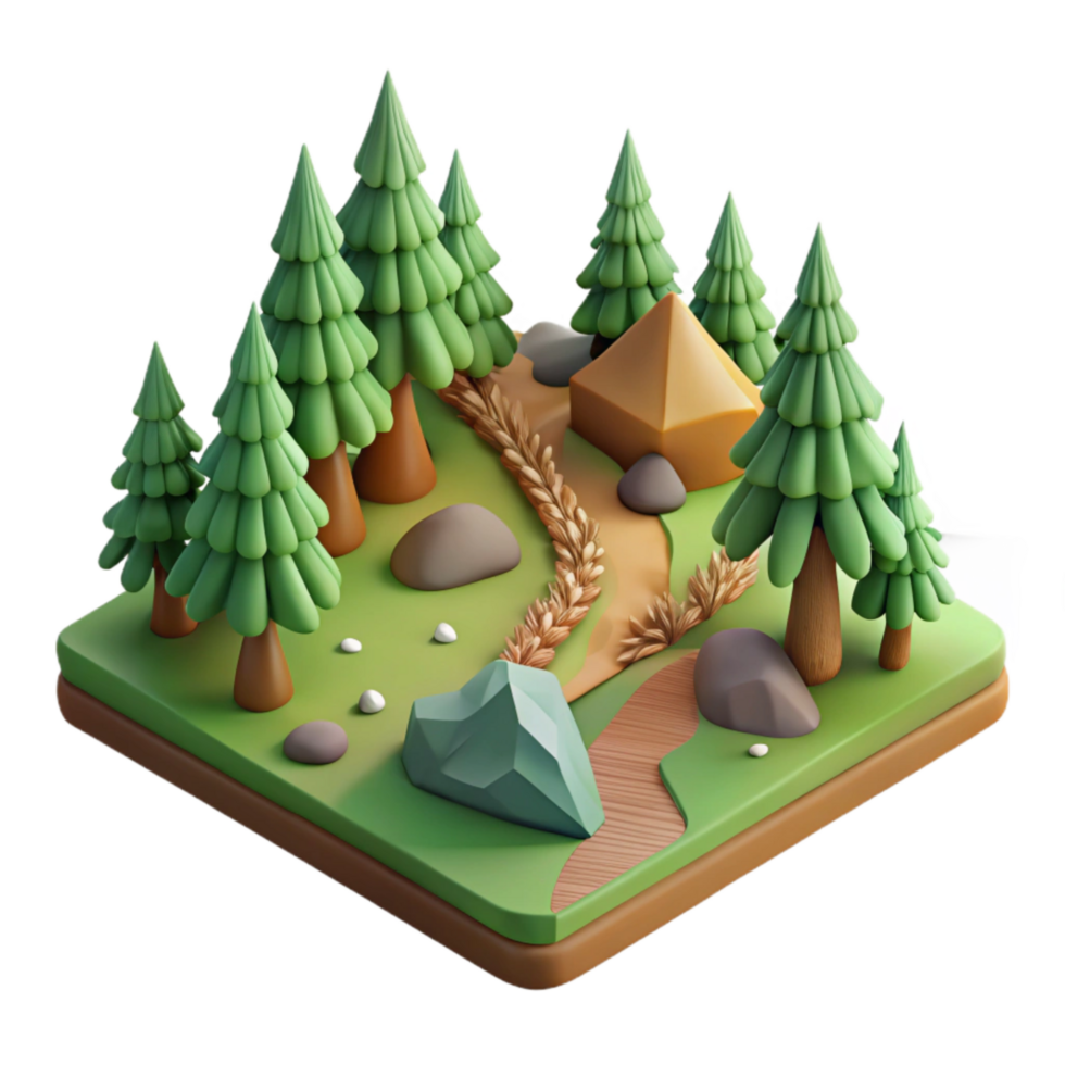 stunning contemporary Isometric Forest Scene with Hiking Trail Cutout professional png