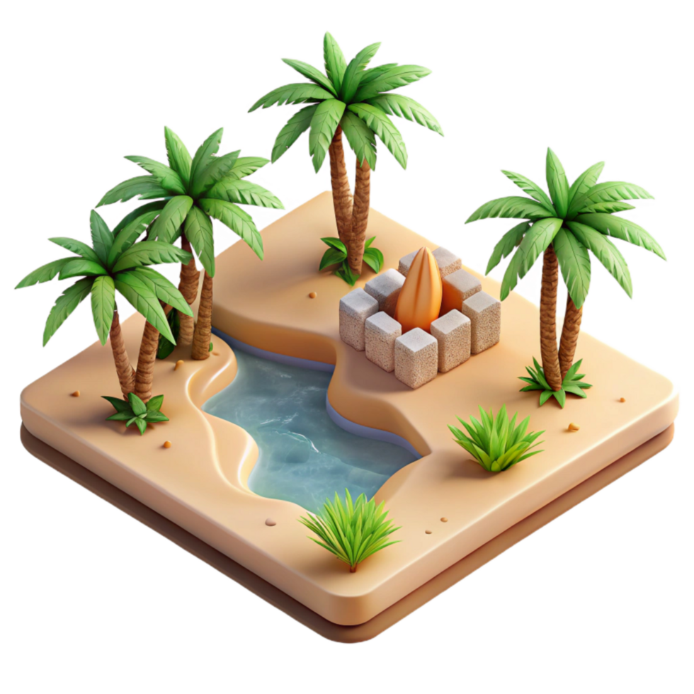 vibrant abstract Isometric Desert Oasis with Palm Trees Isolated authentic png