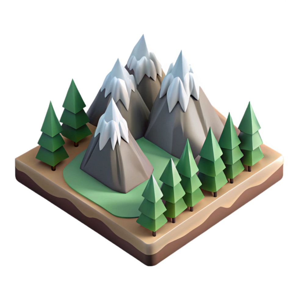 stunning abstract Isometric Mountain Range with Pine Trees Isolated authentic png