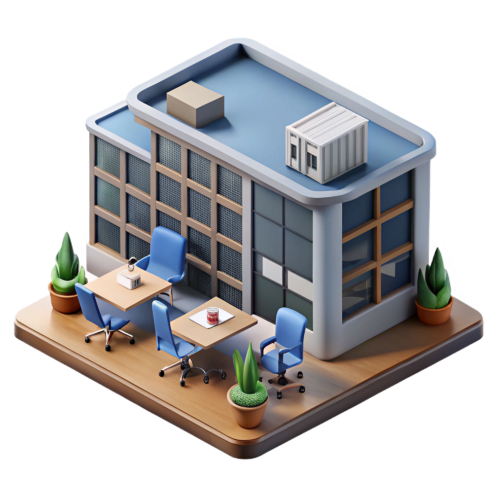 dramatic creative Isometric Office Building with Online Meeting Banner Cutout high resolution png