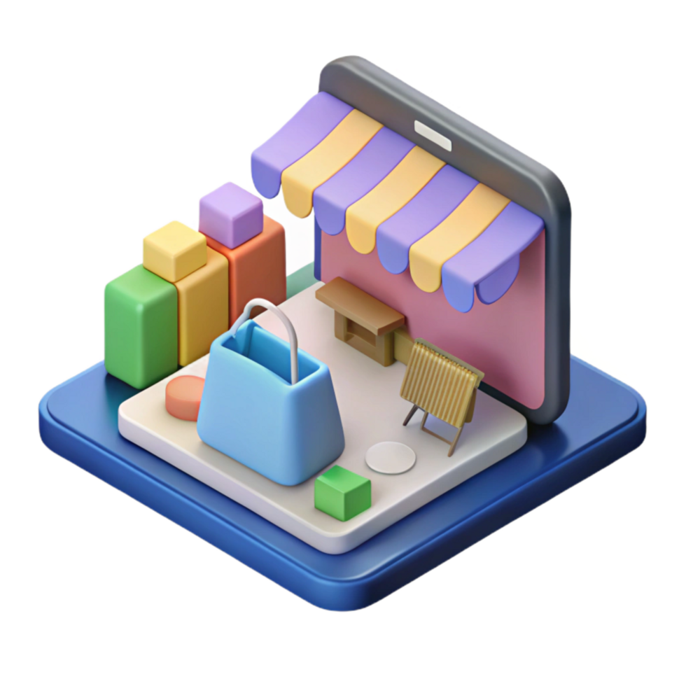 extraordinary artistic Isometric Online Shopping Platform Transparent Background high resolution png