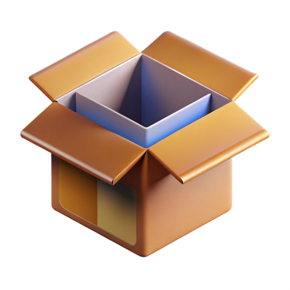 elegant rustic Isometric View of Open Cardboard Box Transparent Background professional png