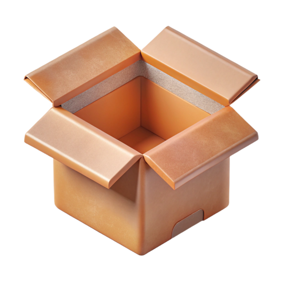 elegant modern Isometric View of Open Cardboard Box Transparent Background detailed png