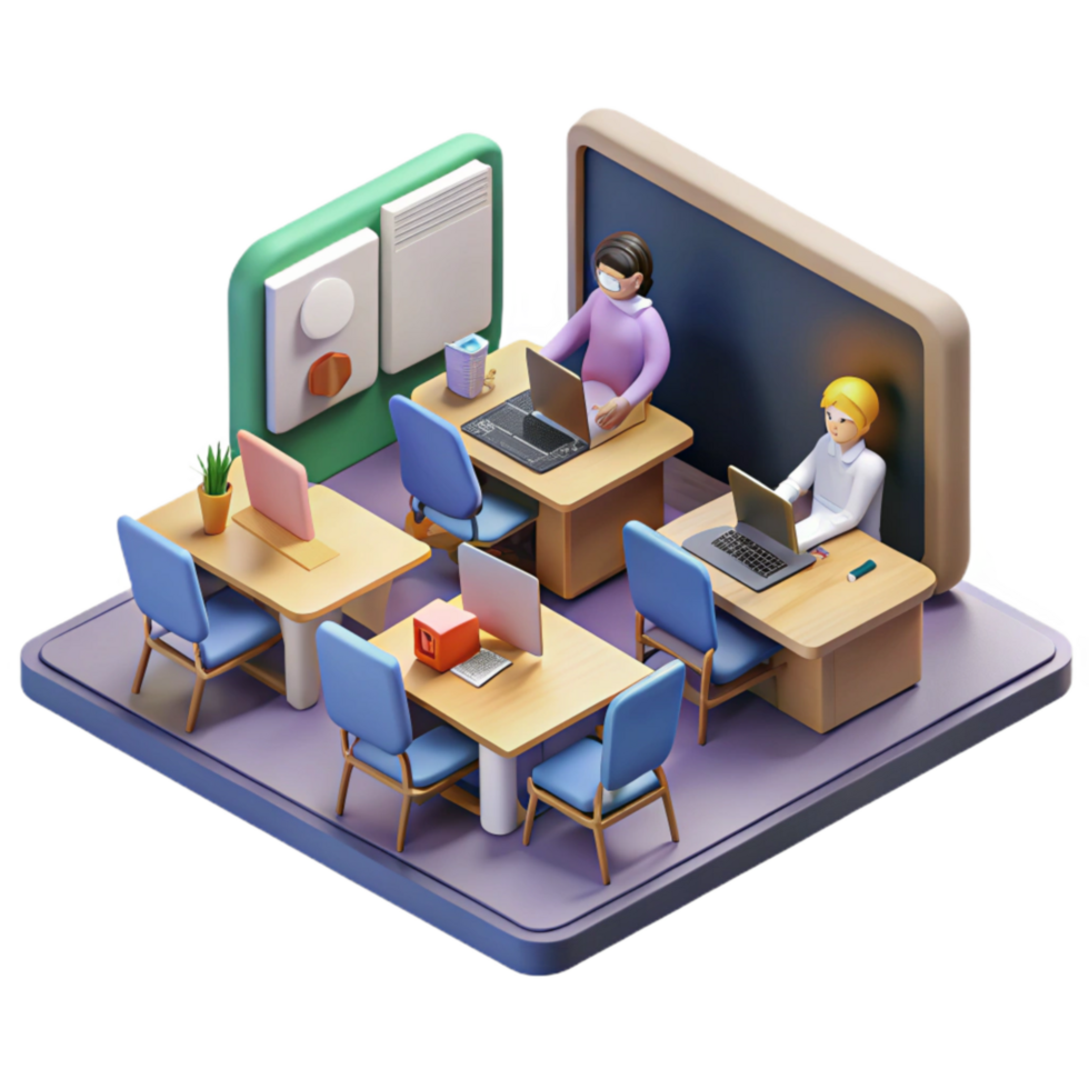 stunning modern Isometric Virtual Classroom with Students Cutout authentic png