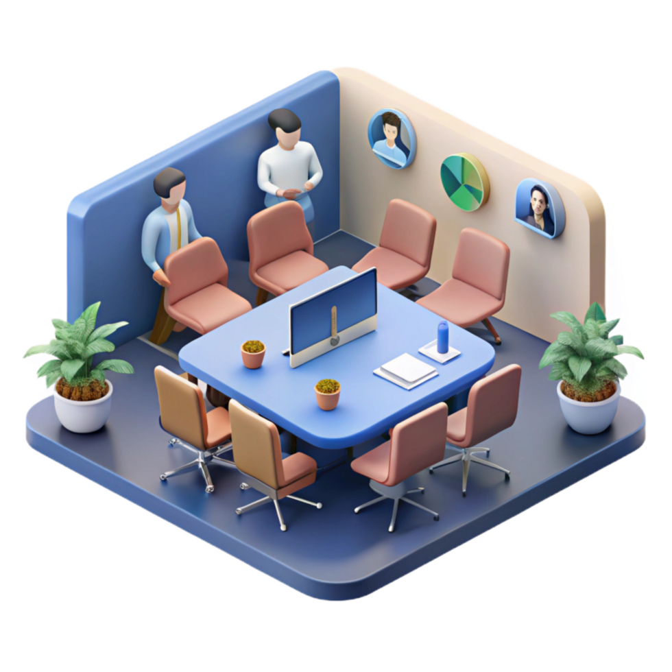 impressive classic Isometric Virtual Meeting Room with Avatars Cutout authentic png