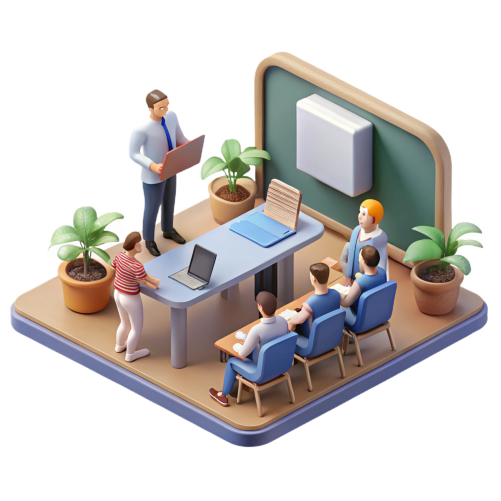 vibrant artistic Isometric Virtual Classroom with Students Cutout high resolution png