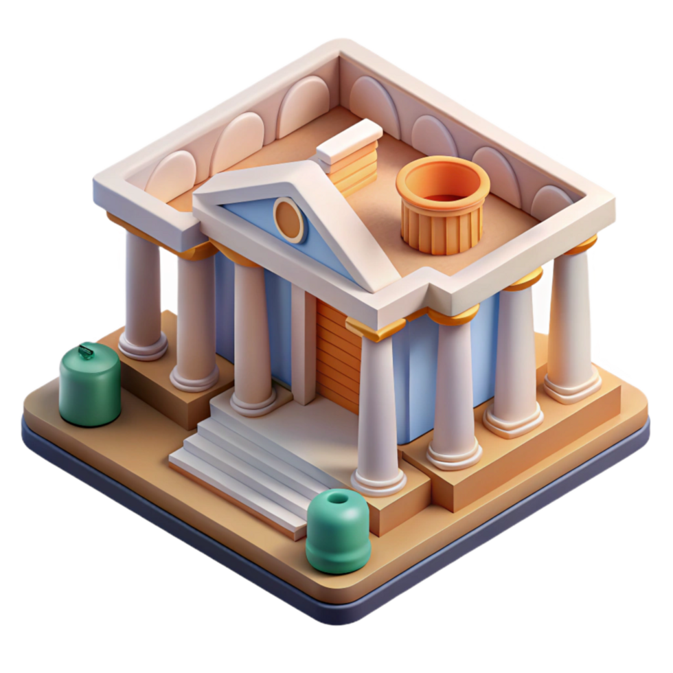 serene minimalist Isometric Virtual Museum Tour Cutout detailed png