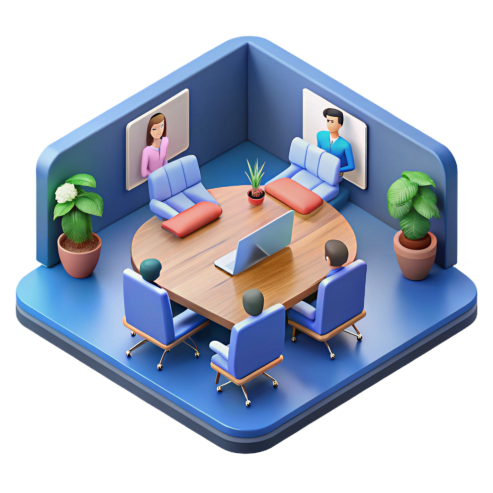 wonderful vintage Isometric Virtual Meeting Room with Avatars Cutout png