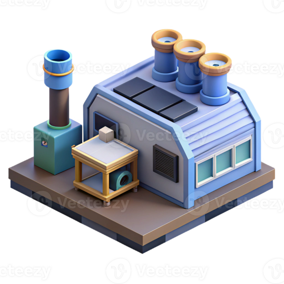 serene rustic Isometric Vr Factory Environment Isolated genuine png