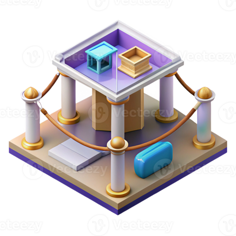 serene contemporary Isometric Vr Museum Exhibit Isolated Element professional png