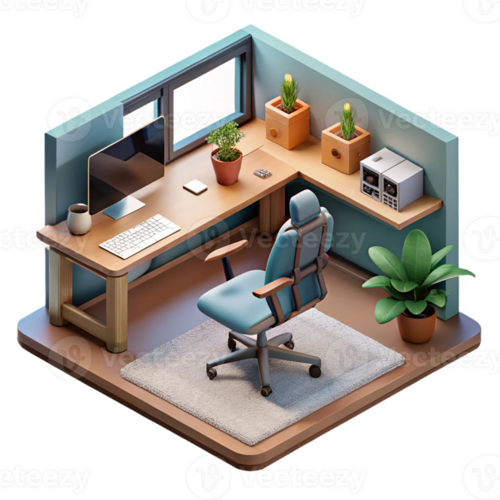 wonderful minimalist Isometric Vr Office Space with Desk and Chair Cutout genuine png