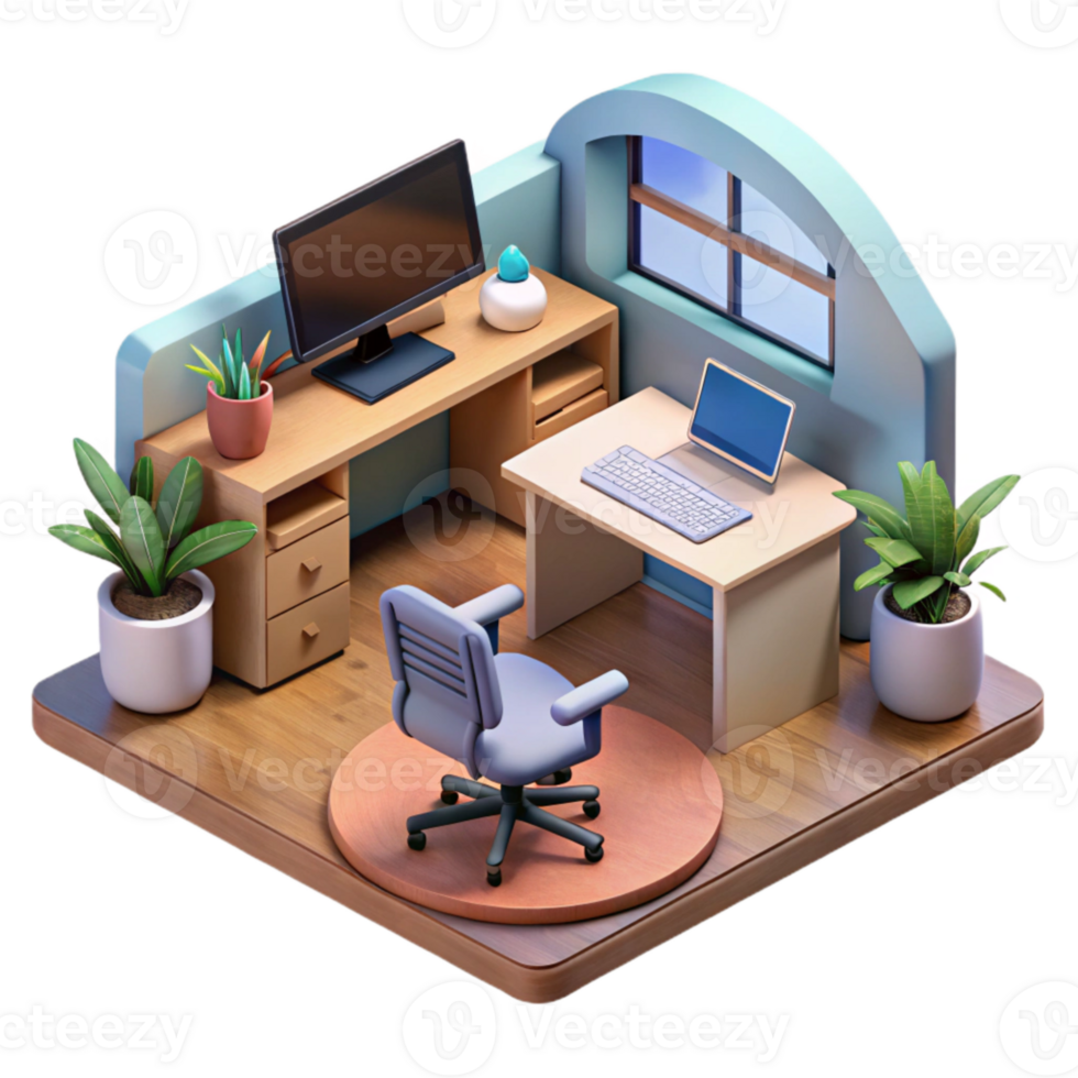 extraordinary rustic Isometric Vr Office Space with Desk and Chair Cutout png
