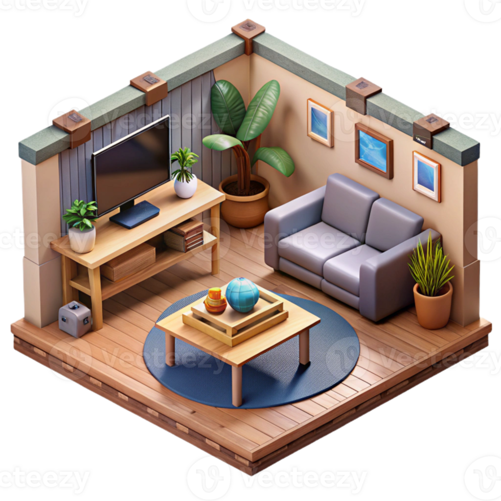 wonderful contemporary Isometric Vr Room with Furniture Details Cutout premium png